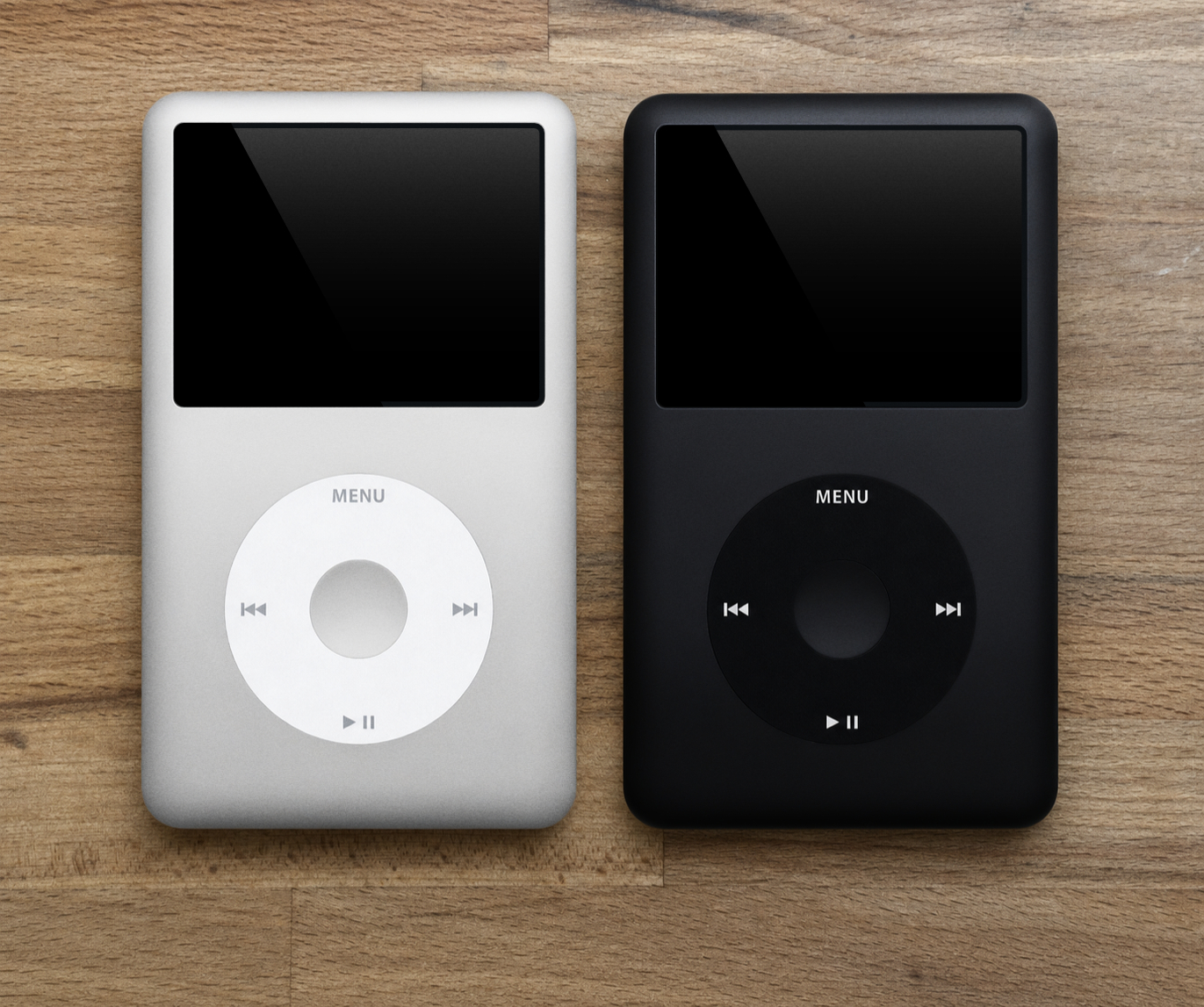 Silver and black 6th-generation iPod classic models with aluminum front plates